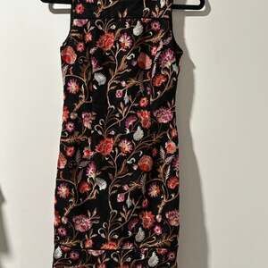 White House Black Market Black Floral Embroidered Sheath Dress